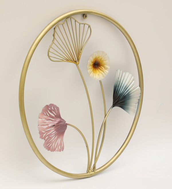 3 Molecules Atom Leaf Wall Hanging Decor with Round Frame - Image 3