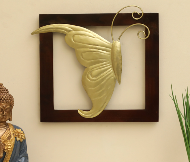 W-Arya Left Butterfly Wooden Frame Wall Décor