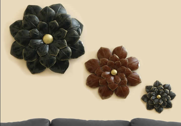 W-Grace Flower Set of 3 Wall Décor
