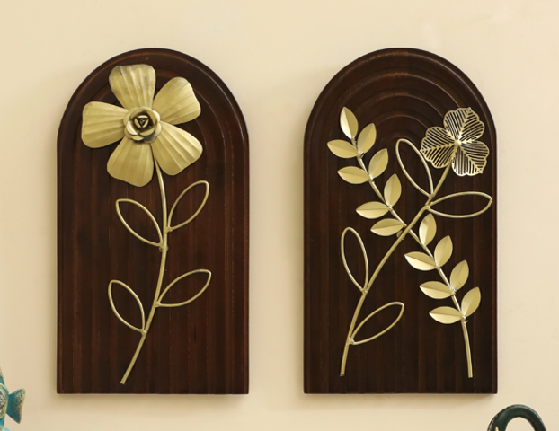 W-Leo Ian Leaf Wall Décor on Wood Set of 2
