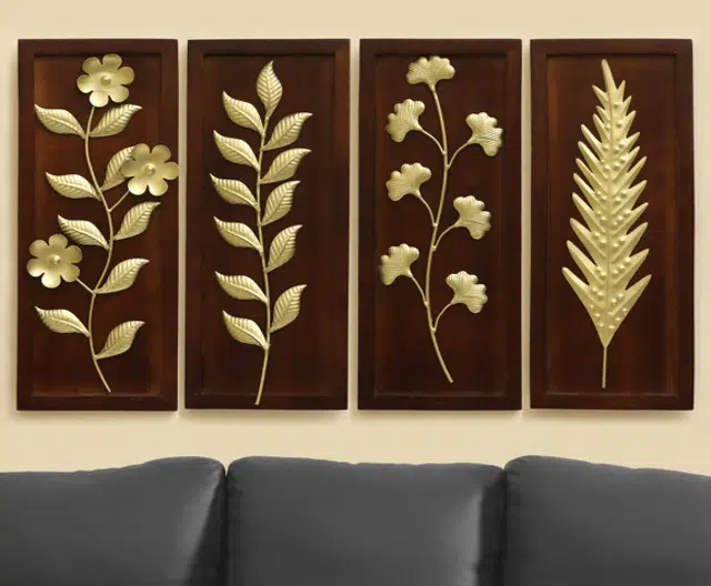 W-Oliver Evan Austin Harper Leaf Wall Décor on Wooden Frame Set of 4