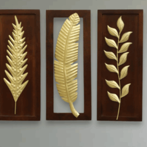 W-Sylas Leaf set of 3 Wall Décor on Wooden Frame