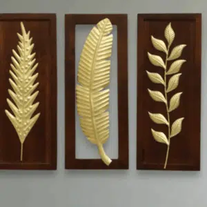 W-Sylas Leaf set of 3 Wall Décor on Wooden Frame