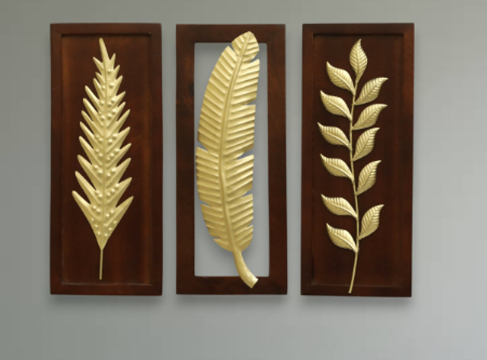 W-Sylas Leaf set of 3 Wall Décor on Wooden Frame