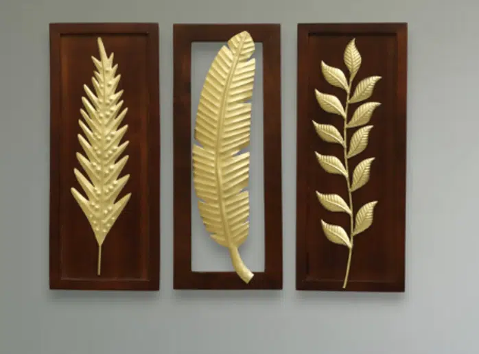 W-Sylas Leaf set of 3 Wall Décor on Wooden Frame