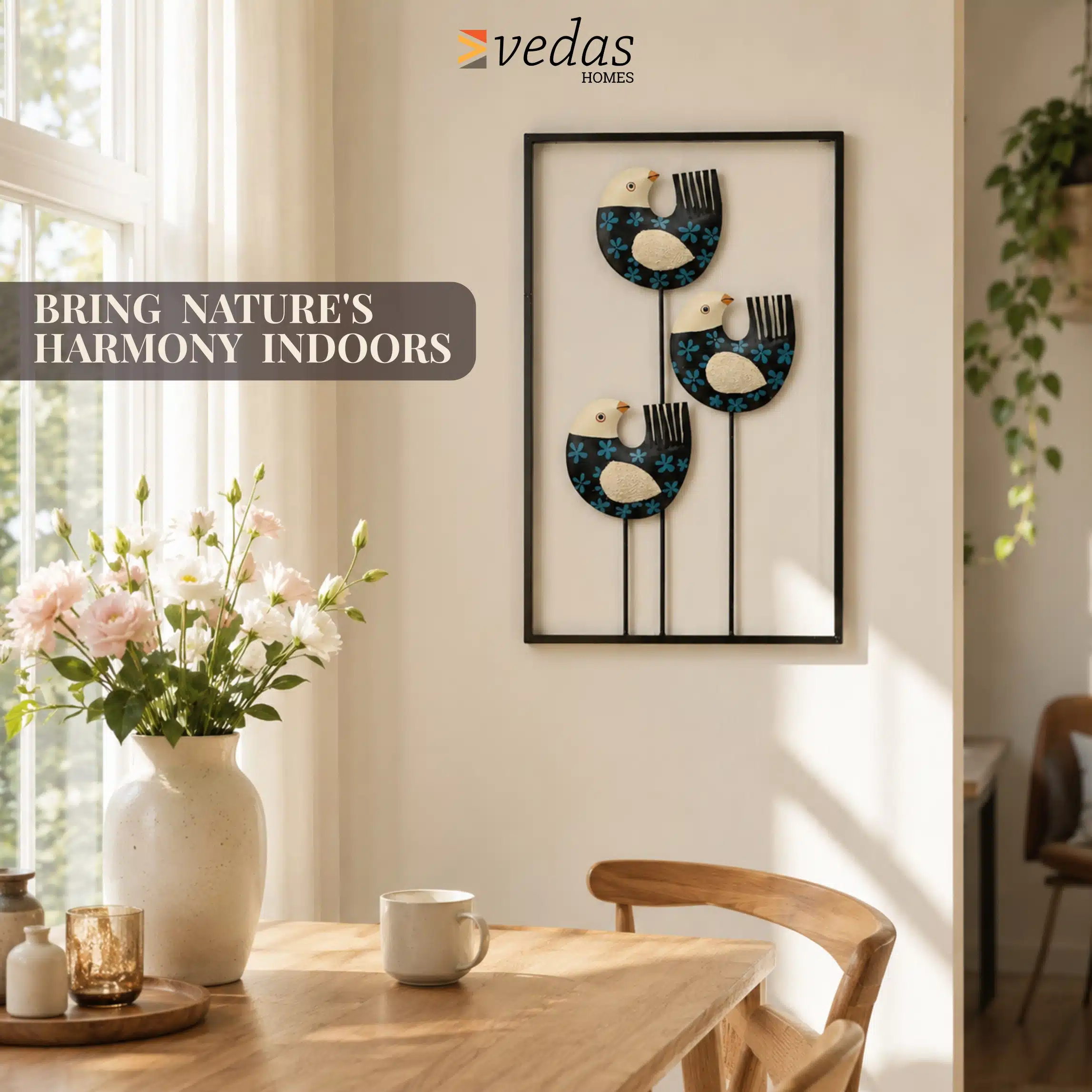 Handpainted Zeno Birds Wall Decor | Metal & Ceramic Wall Art - Image 2