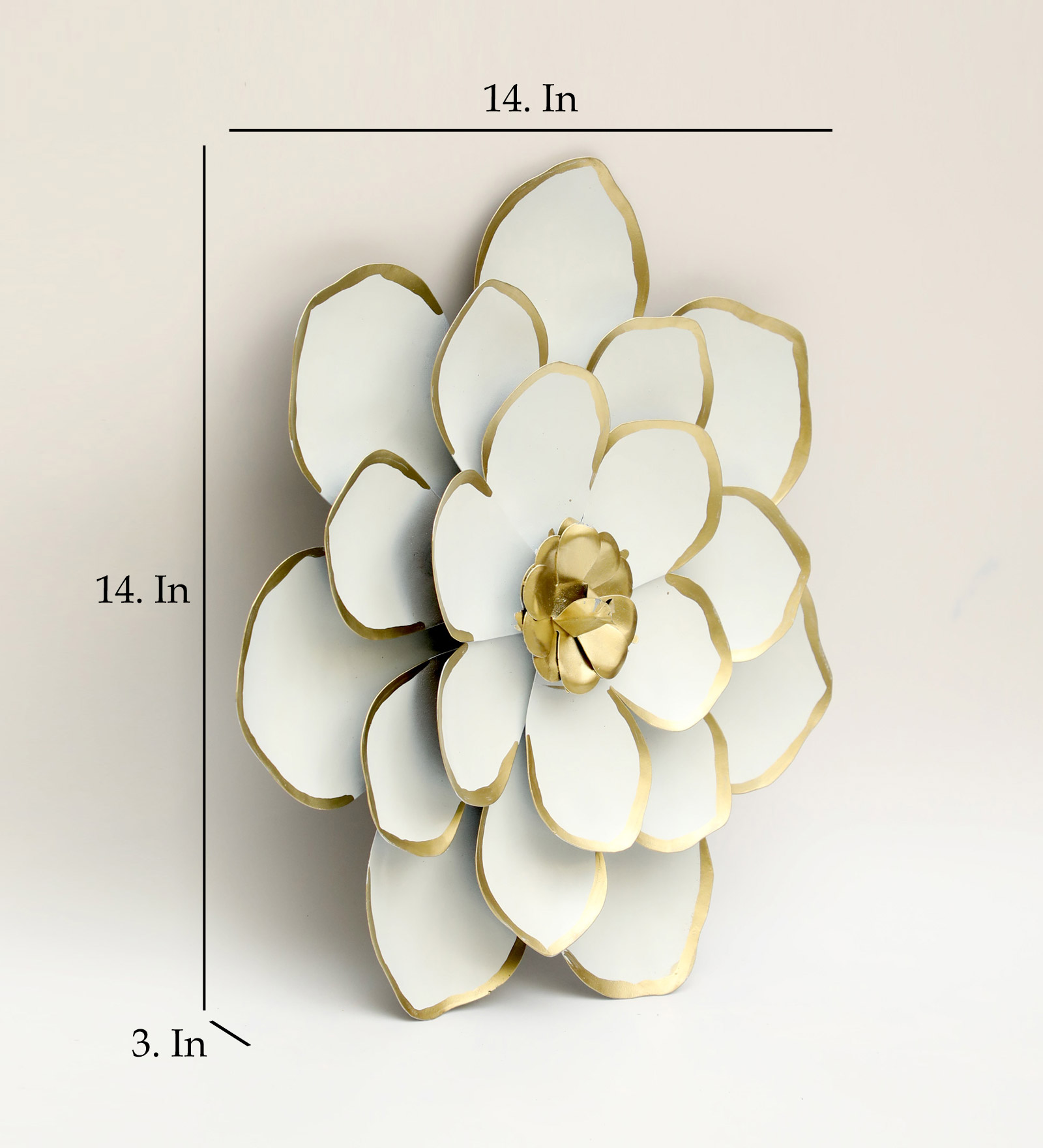 White & Gold Metal Veda Flower Wall Decor Small - Image 2