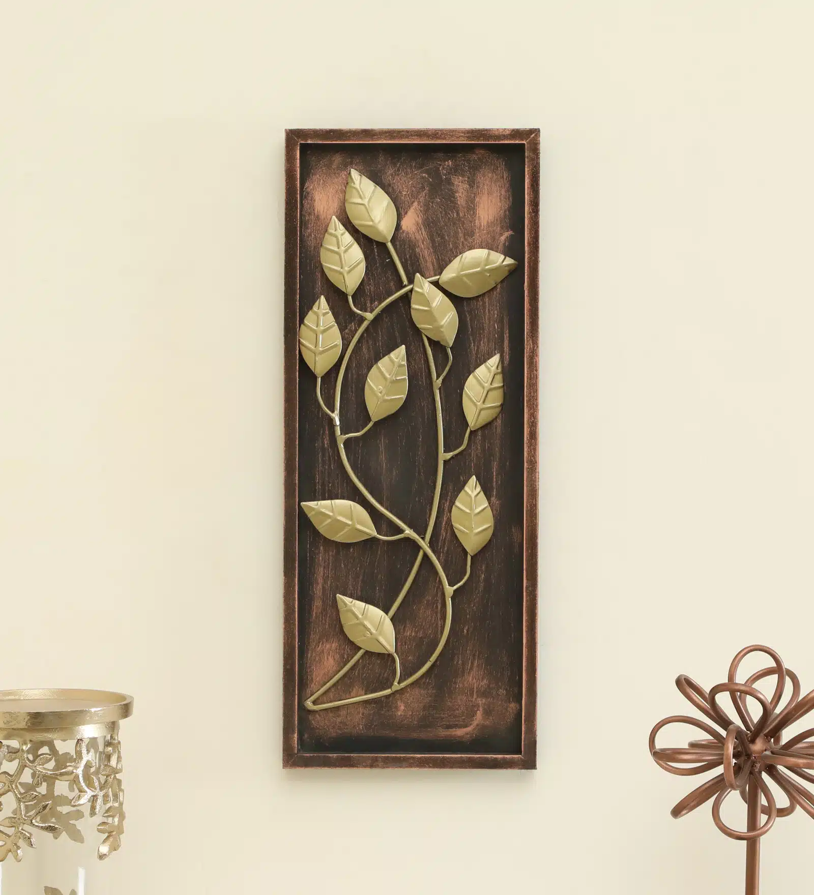 Gold Leaf Wall Panel - Noah Metal MDF Wall Art 8x20 Inch