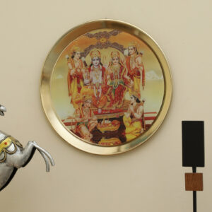 Metal & Glass Ram Darbar Printed Wall Plate (Yellow Background)