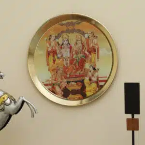 Metal & Glass Ram Darbar Printed Wall Plate (Yellow Background)