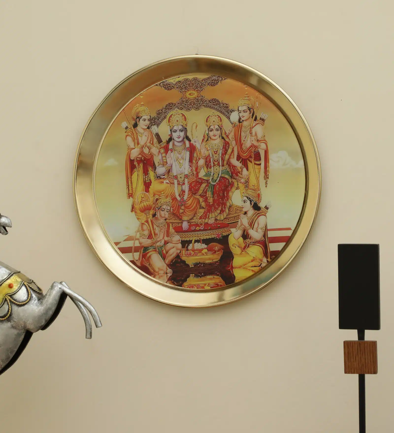 Ram Darbar Wall Plate - Metal Glass Printed Yellow Decor