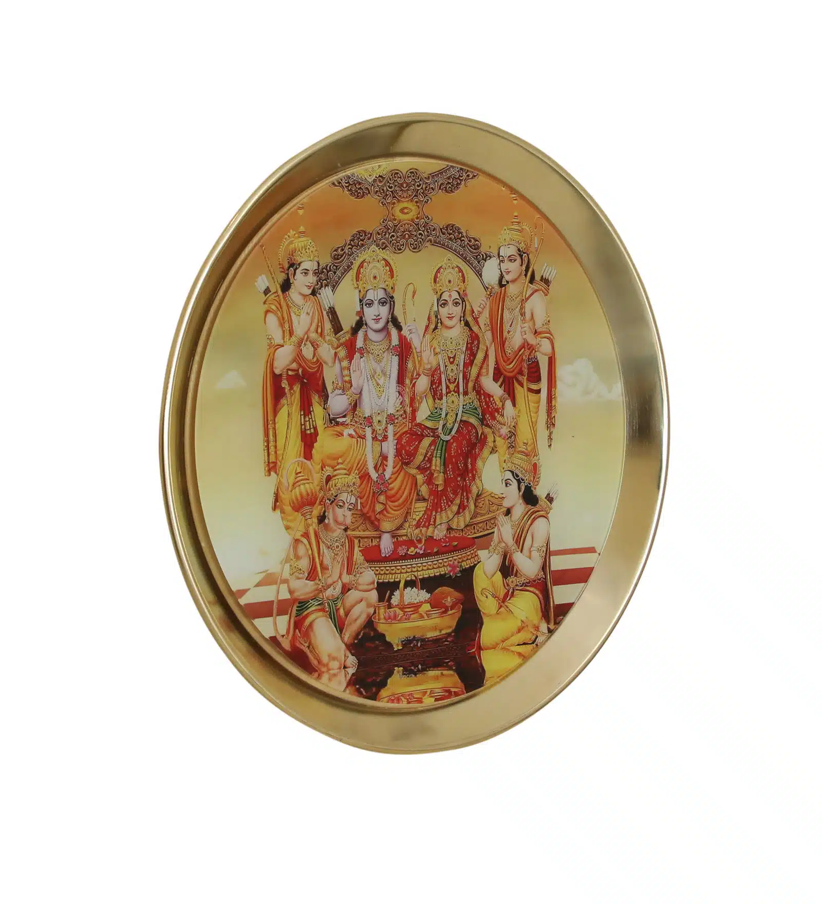 Ram Darbar Wall Plate - Metal Glass Printed Yellow Decor - Image 2