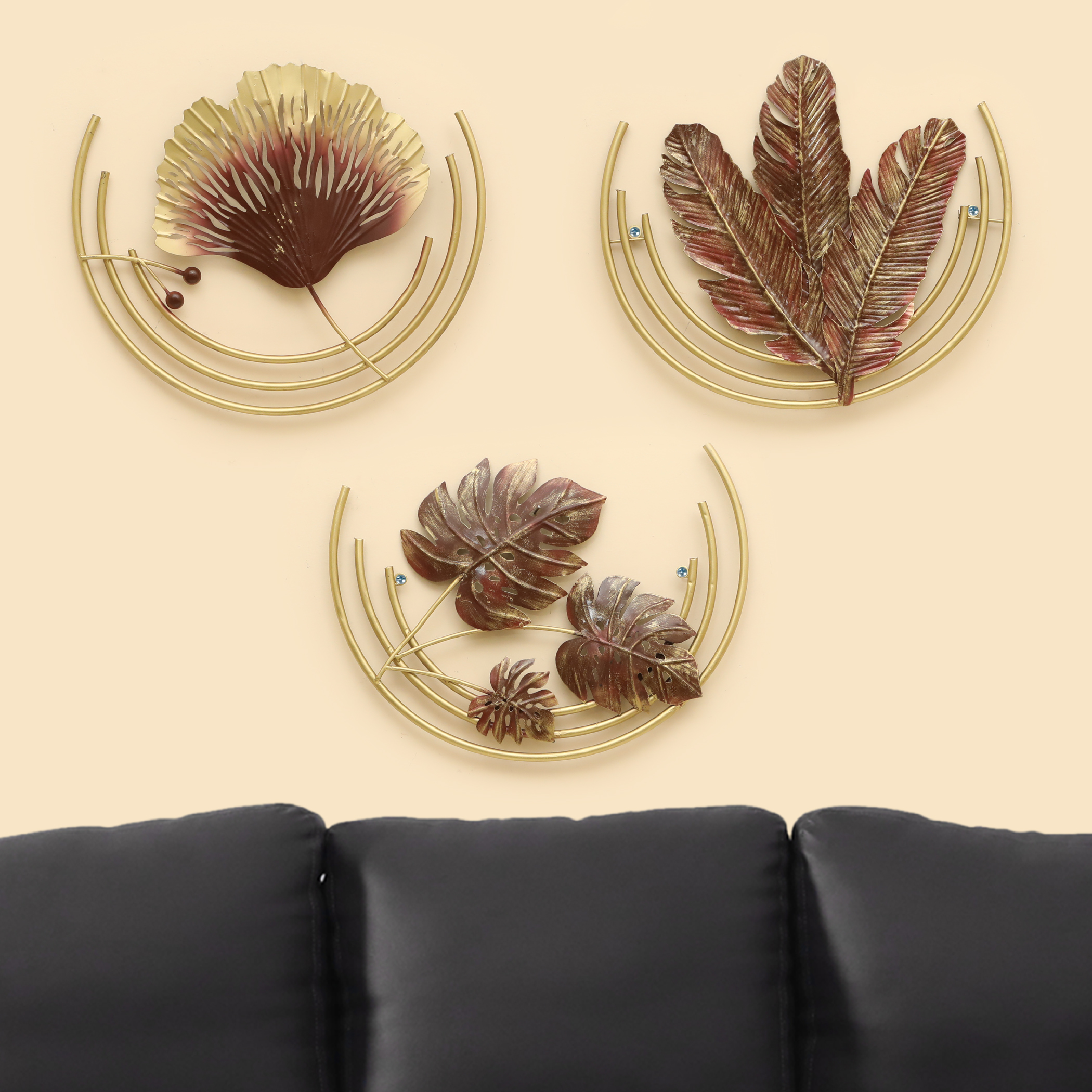 Metal Greenfield Leaf Wall Hanging Set of 3