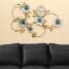 Metal Waterhouse Flower Wall Decor With Clock featuring powder-blue blooms and golden leaves, large floral wall art by Vedas Homes