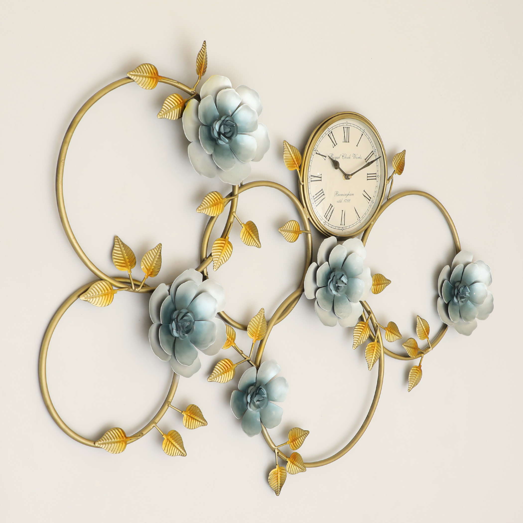 Metal Waterhouse Flower Wall Decor With Clock - Image 2