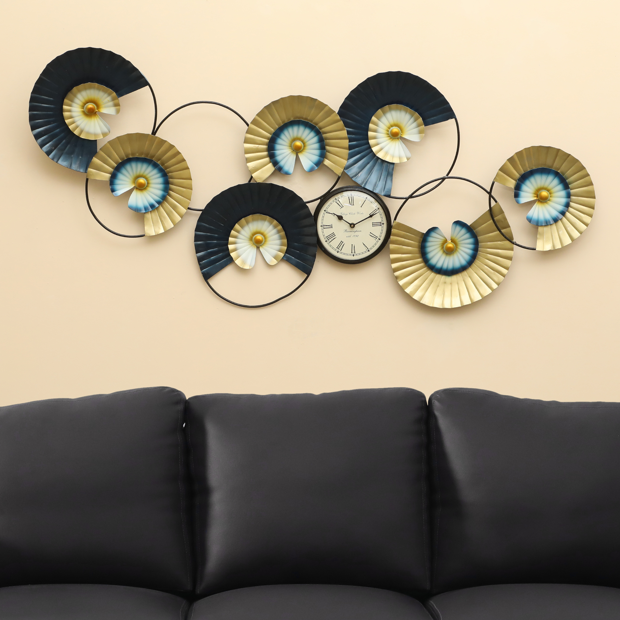 Metal Levan Abstract Circle Wall Decor With Clock