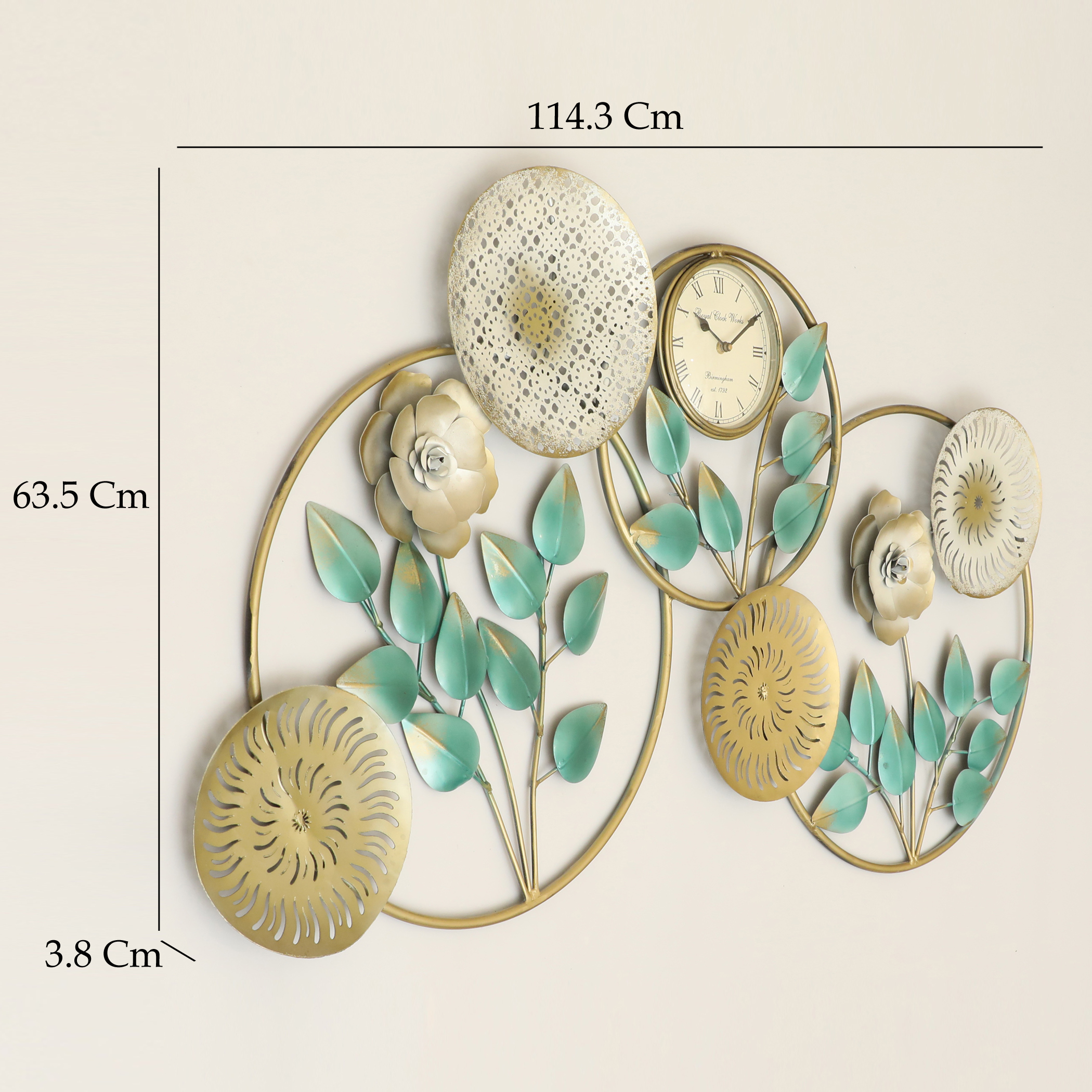 Metal Bossa Leaves Wall Decor With Clock - Image 2