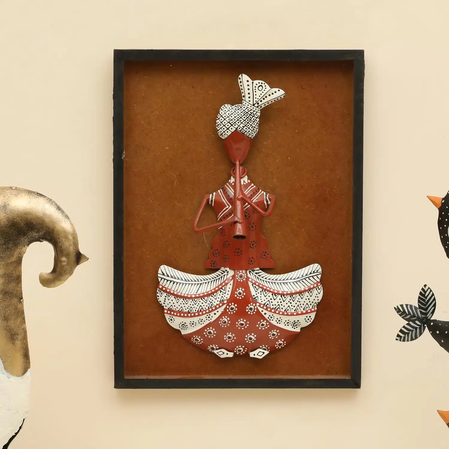 Rajasthani Musician Flute Wall Decor Handpainted Metal MDF Artwork