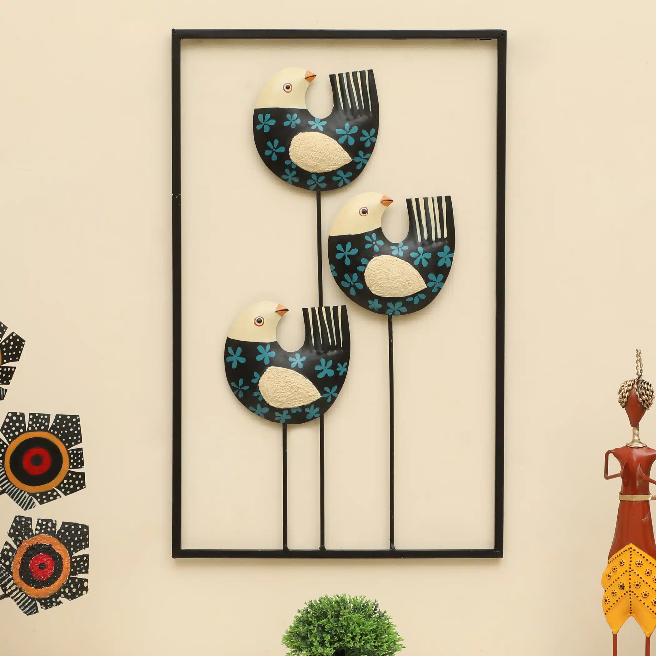Bird Wall Decor Handpainted Metal Ceramic Wall Art