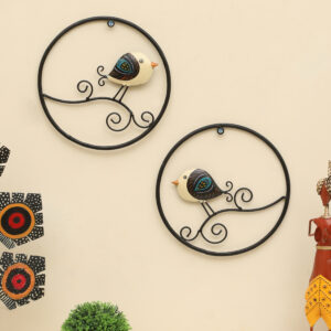 Handpainted Metal & Ceramic Aarav Bird Wall Decor Set of 2