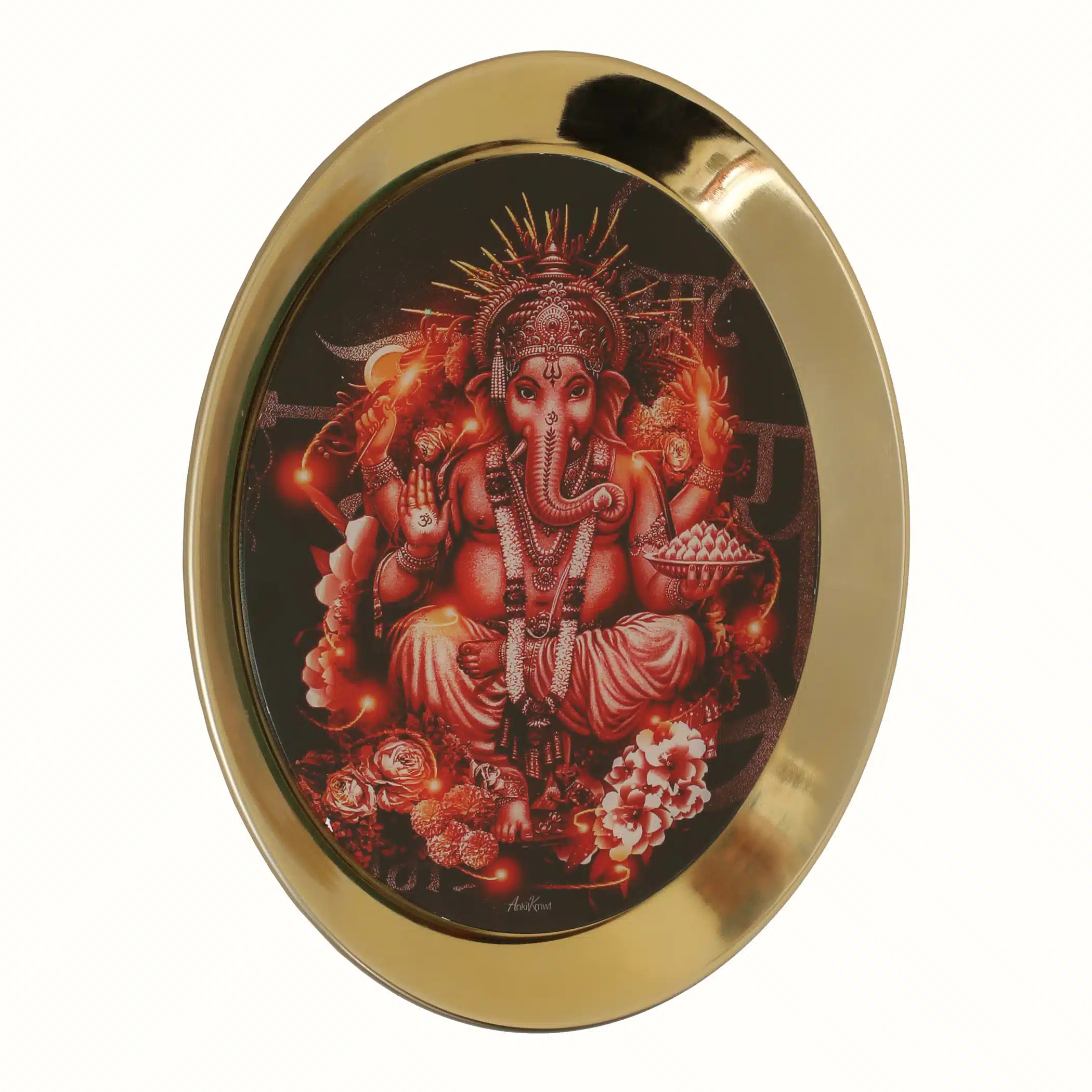 Ganesha Wall Plate - Blessing Ganesha Metal Glass Decor - Image 3