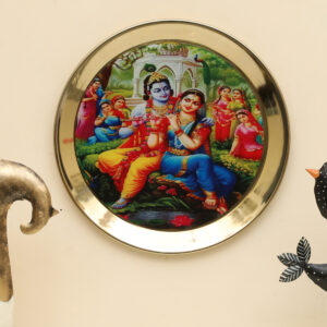 Metal & Glass Radha Krishna Printed Wall Plate