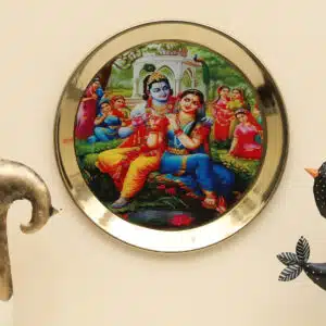 Metal & Glass Radha Krishna Printed Wall Plate