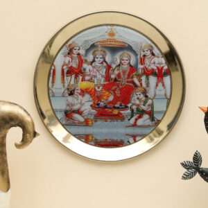 Metal & Glass Ram Darbar Printed Wall Plate (White Background)