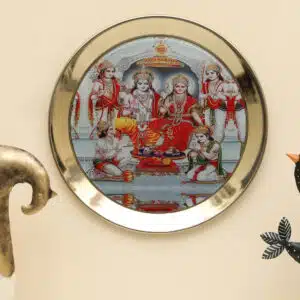 Metal & Glass Ram Darbar Printed Wall Plate (White Background)