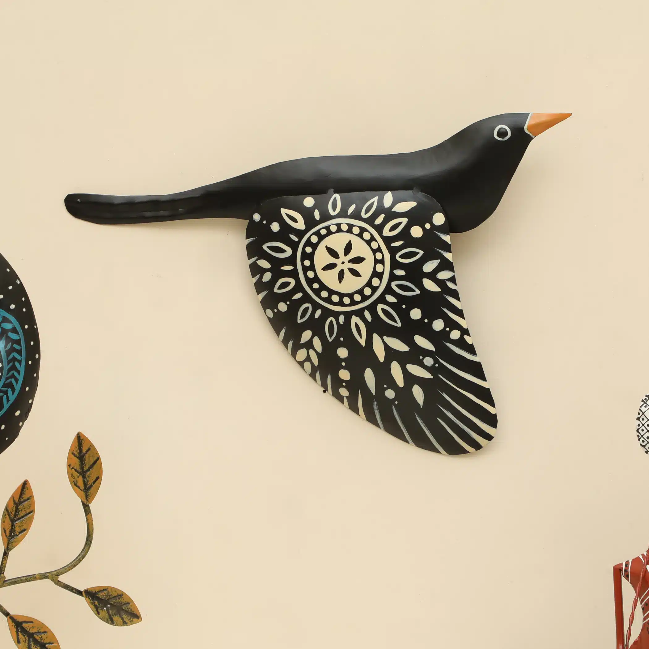 Decorative Metal Bird Wall Art Handpainted Flying Bird Decor