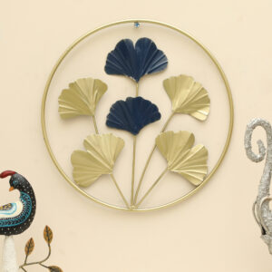 Metal Round Shaan Ginko Leaf Wall Frame