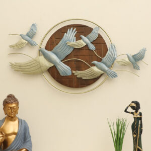 Metal Bailey Flying Bird on Wooden Frame Wall Decor