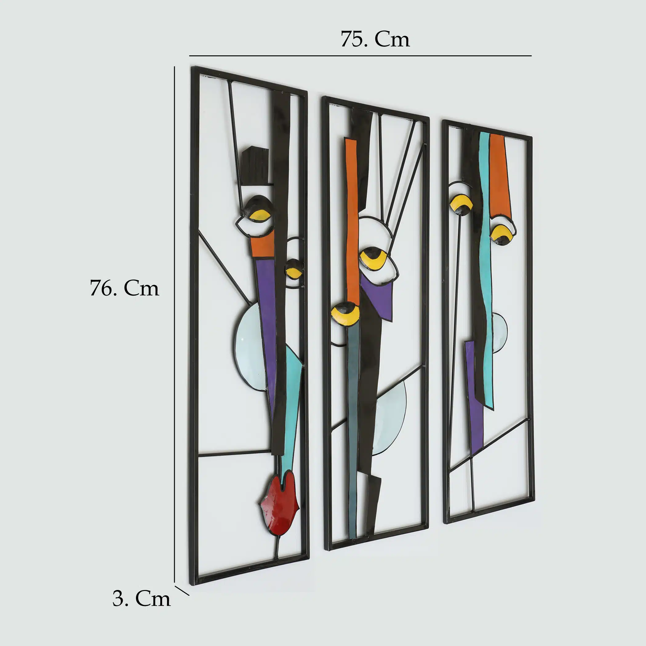 Wall Art Set of 3 – Akina Multicolor Metal Wall Decor - Image 2