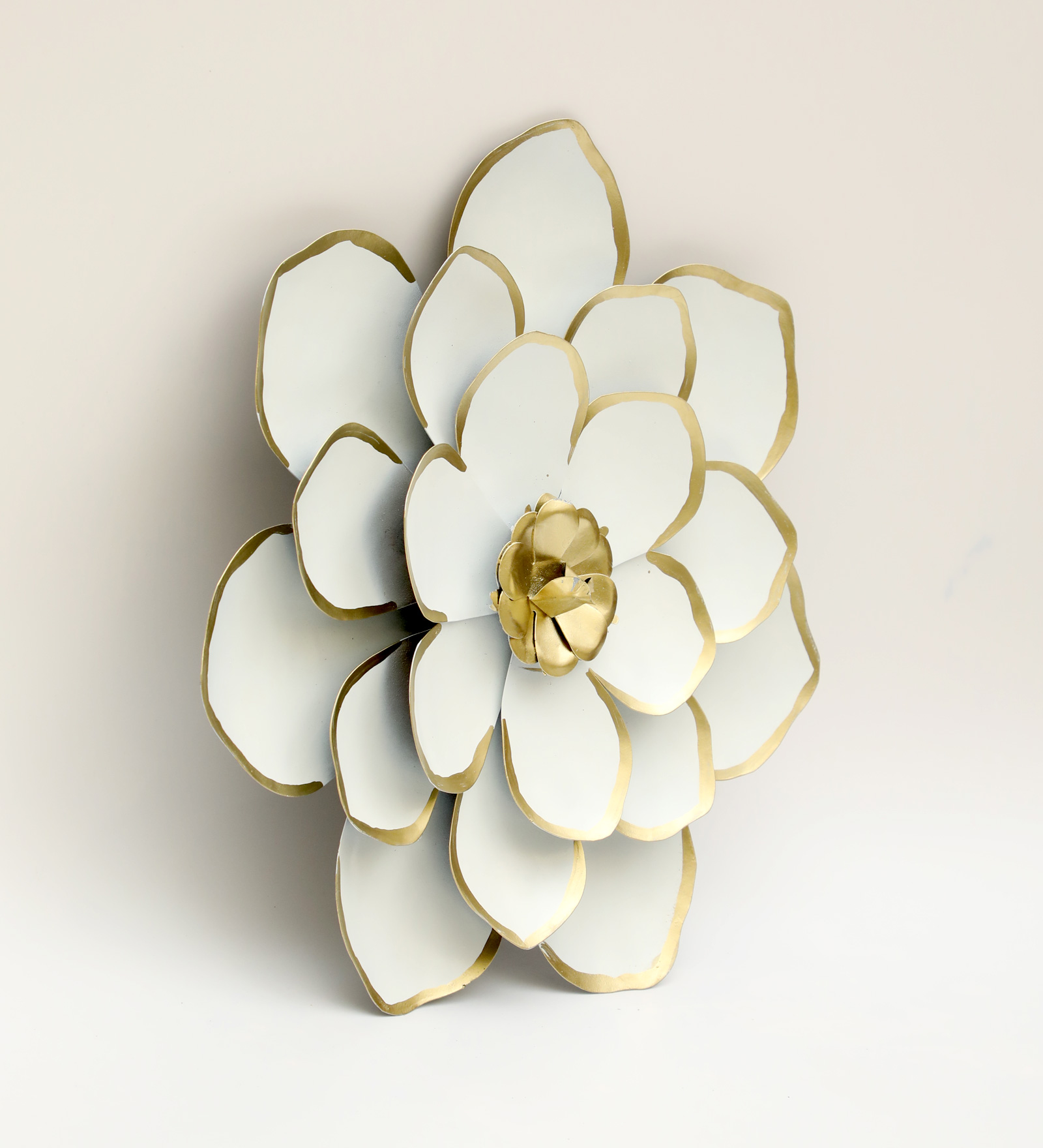 White & Gold Metal Veda Flower Wall Decor Small - Image 3