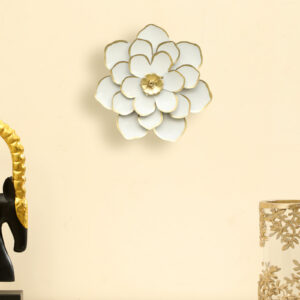 White & Gold Metal Veda Flower Wall Decor Small