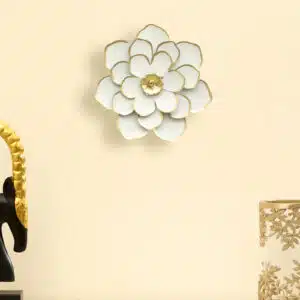 White and Gold Wall Decor – Veda Small Metal Flower Art