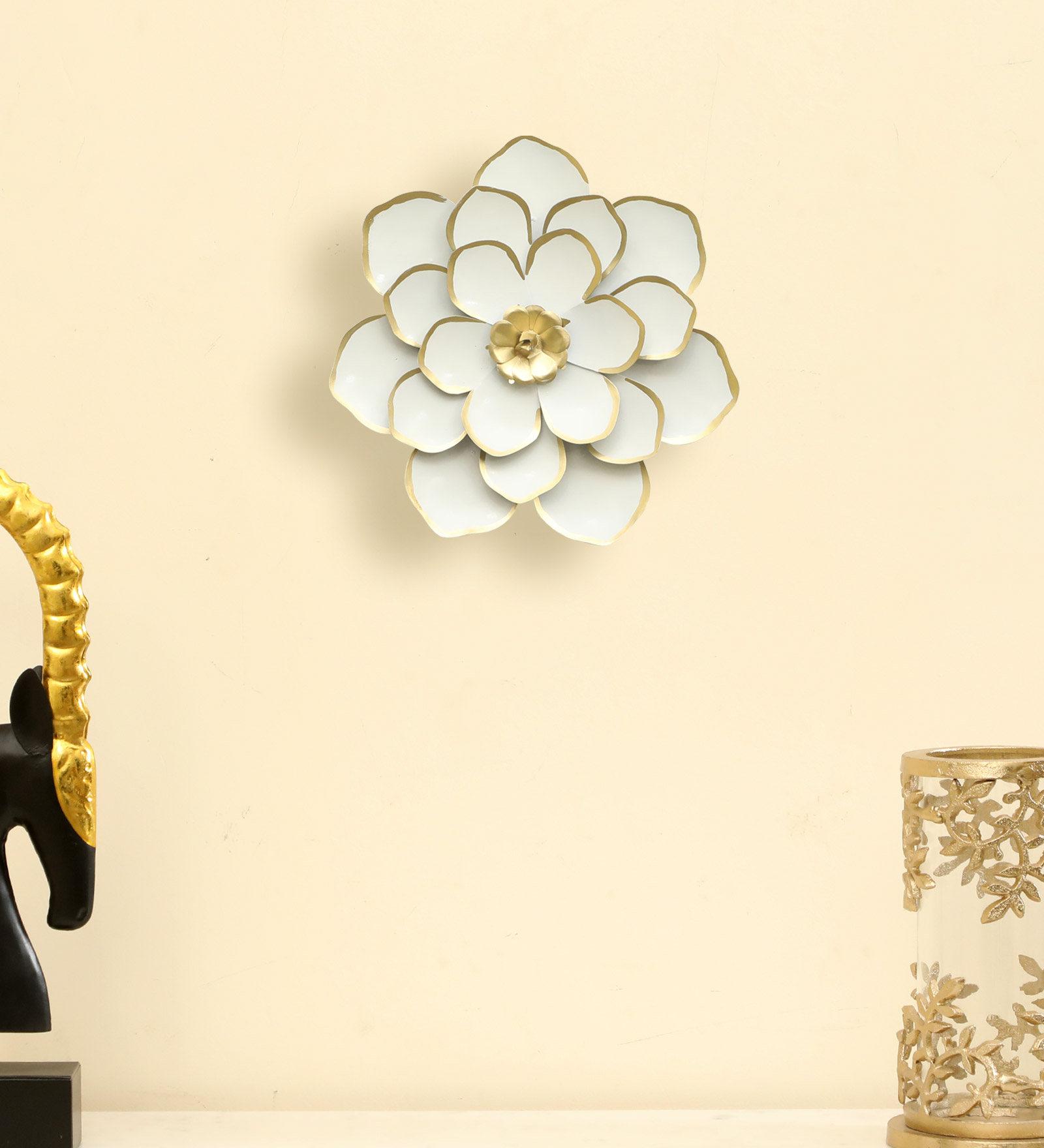 White & Gold Metal Veda Flower Wall Decor Small