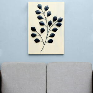 Metal Blue Penny Leaf On Board Wall Frame