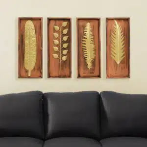 Vedas Exports Gold Metal Wall Decor Set of 4 for Living Room – Metal & MDF Wall Art Panels – Modern Wall Hanging Decoration for Home, Bedroom, Dining Room, Office (Size 8 x 20 inches)