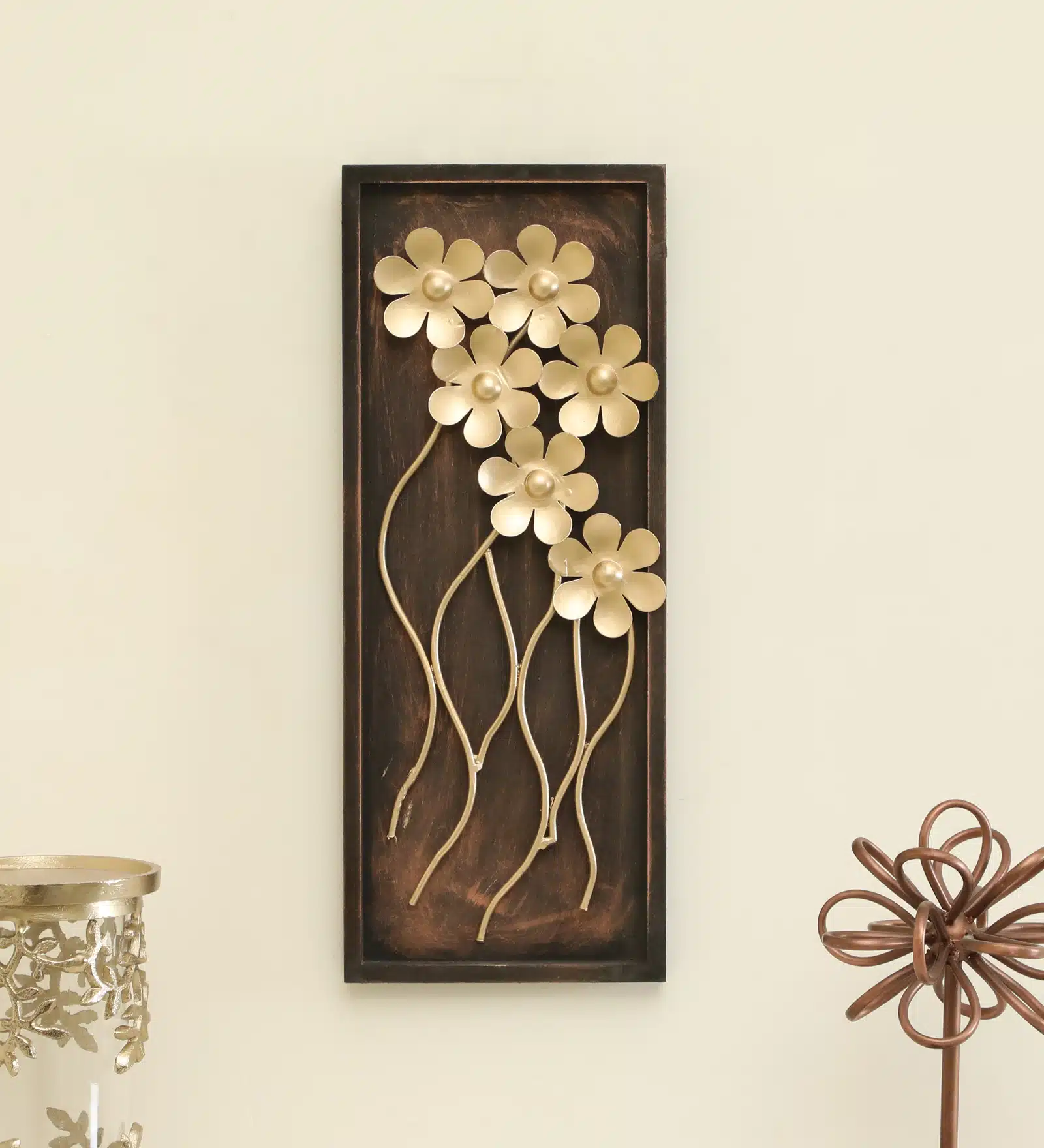 Gold Leaf Wall Frame - Piper Metal MDF Wall Art 8x20 Inch