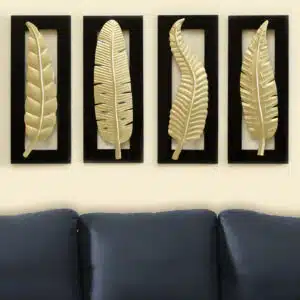 Leaf Wall Decor Set of 4 - Vantara Metal MDF Wall Frames