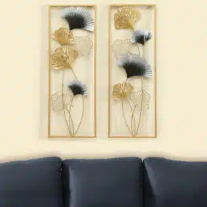 Vedas Exports Multicolour Metal Leaf Wall Decor for Living Room – Large Metal Wall Art Hanging Frame – Iron Wall Decoration for Home, Bedroom, Dining Room, Office – Modern Wall Decor (Size : 11 x 30 Inches) (Set of 2)