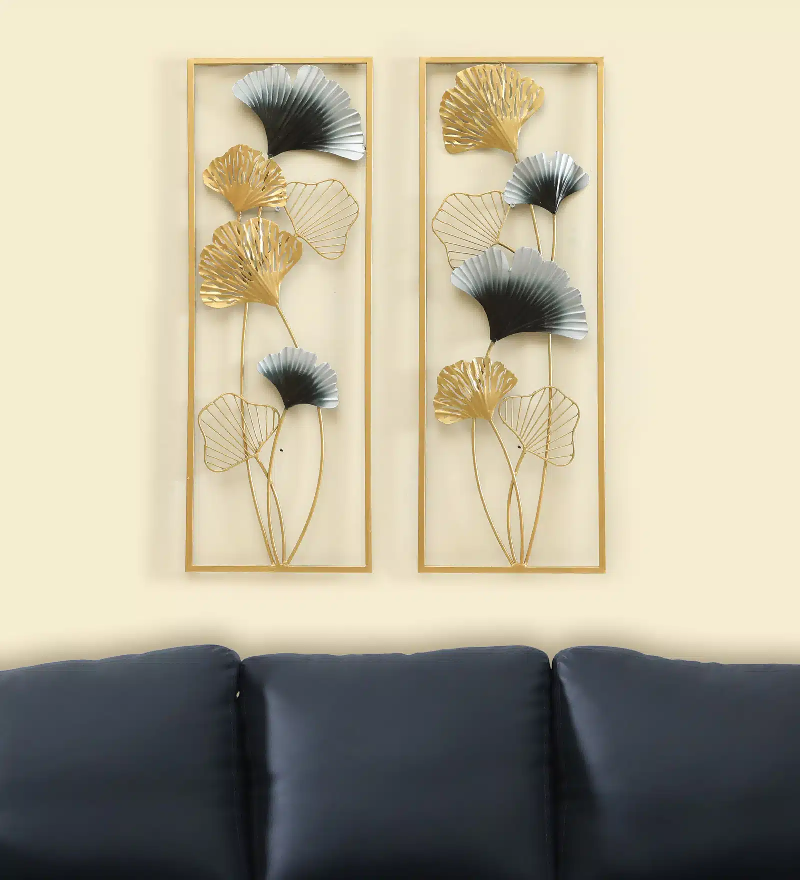 Metal Wall Art Set of 2 - Wayanad Leaf Frames 11x30 Inch