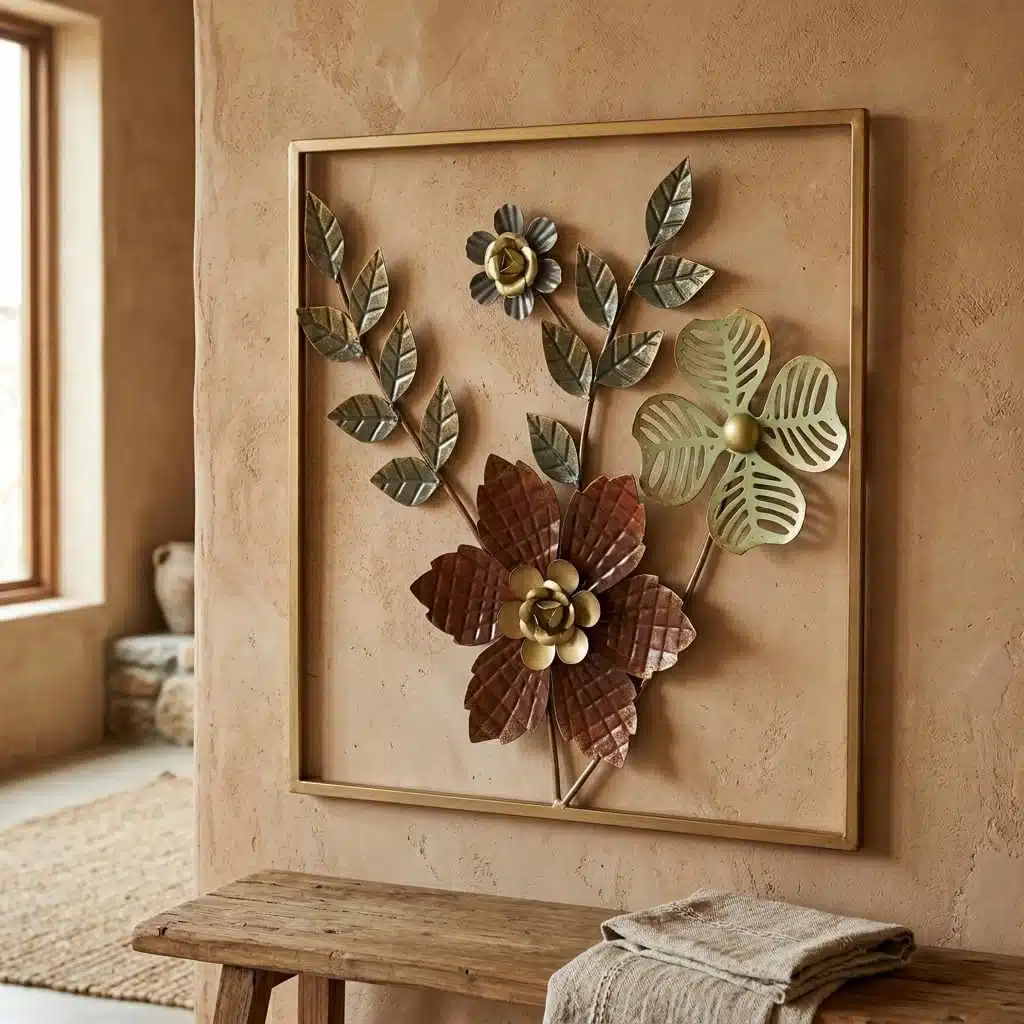 Metal Wall Art for Living Room – Square Flower Wall Decor 18x18 in - Image 4