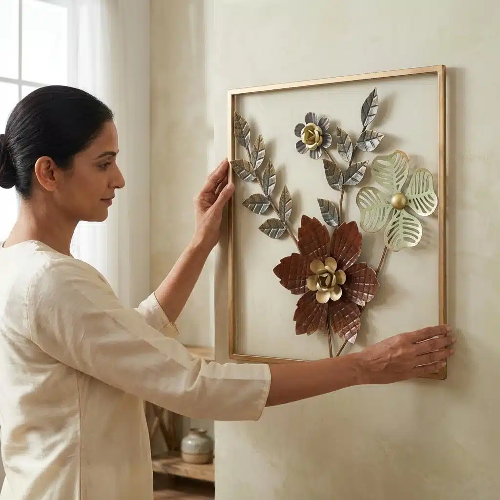 Metal Wall Art for Living Room – Square Flower Wall Decor 18x18 in - Image 3