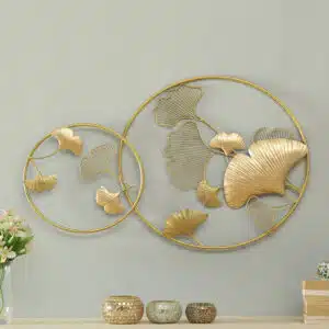 Vedas Exports Gold Metal Wall Decor for Living Room – Ginkgo Leaf Metal Wall Art Hanging – Large Iron Wall Decoration – Modern Wall Decor for Home, Bedroom, Office (Size 36 x 24 inches)