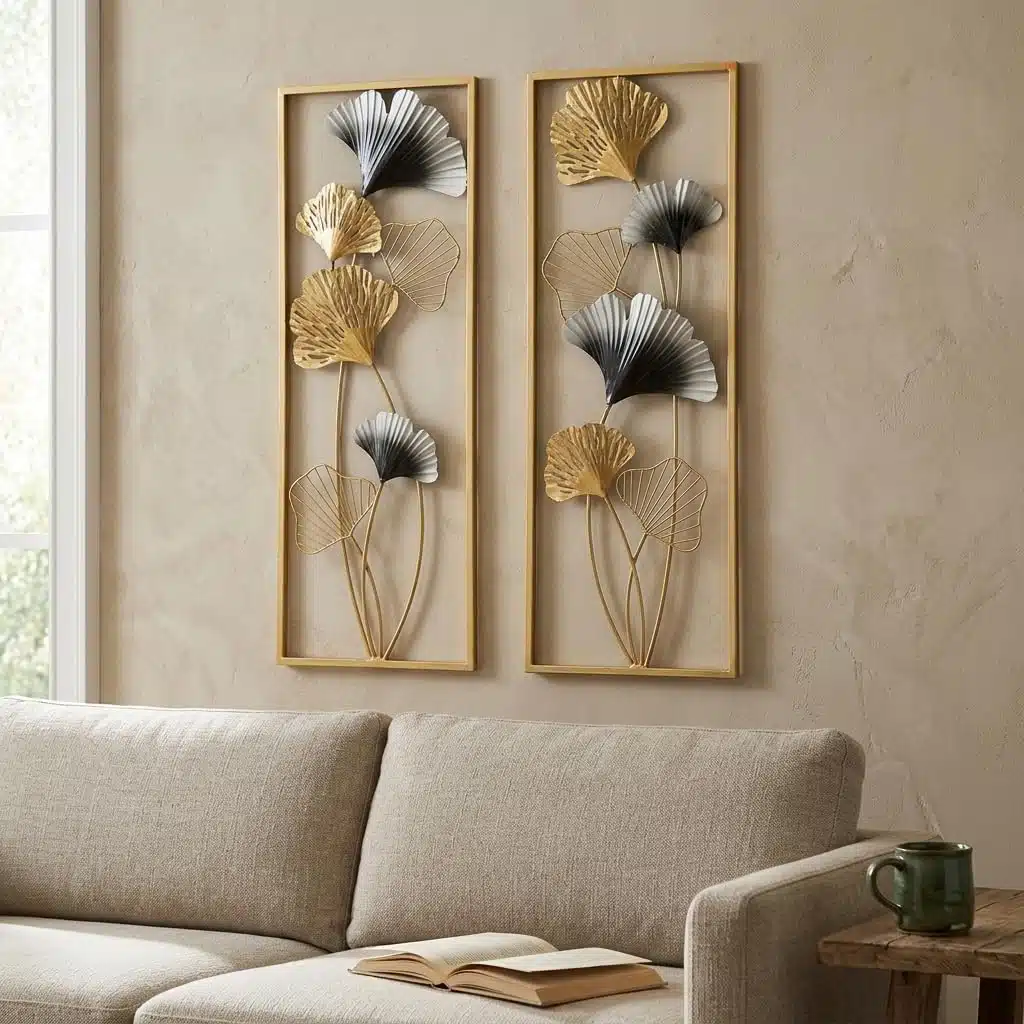 Metal Wall Art Set of 2 - Wayanad Leaf Frames 11x30 Inch - Image 4