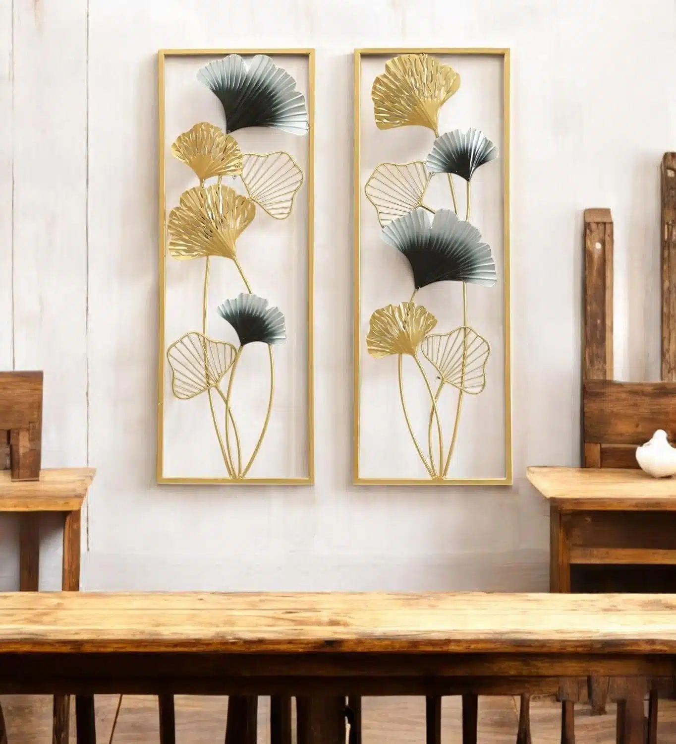 Metal Wall Art Set of 2 - Wayanad Leaf Frames 11x30 Inch - Image 5