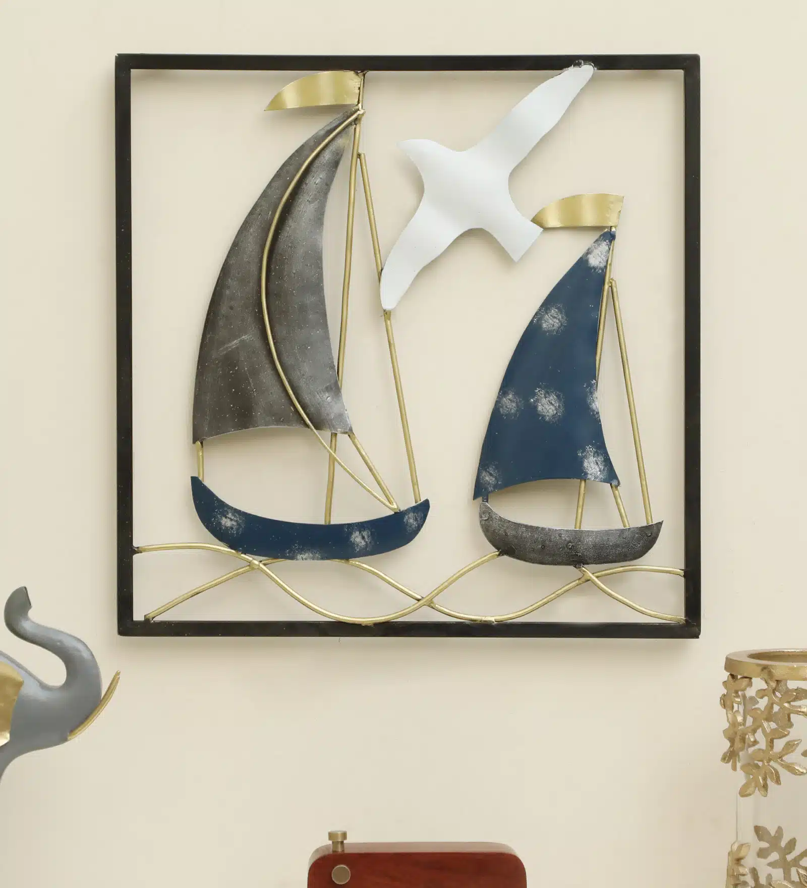 Metal Wall Art for Living Room – Ivy Boat 18x18 Wall Decor