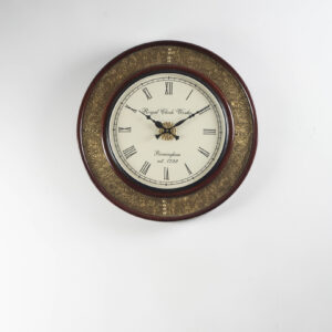 Idika Heritage Wooden Polished and Brass Metal Fit Wall Clock